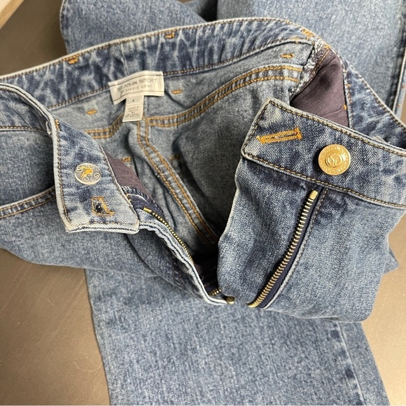 St. John‎ Sport Marie Gray Blue Jean Rhinestone High Rise Straight Leg Mom Jean - Picture 8 of 11